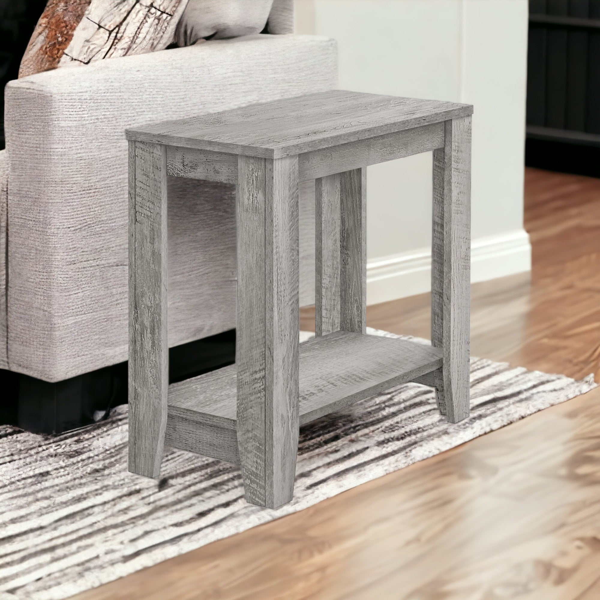 22" Gray Wood End Table With Shelf-End-Side Tables-DECOROLALA