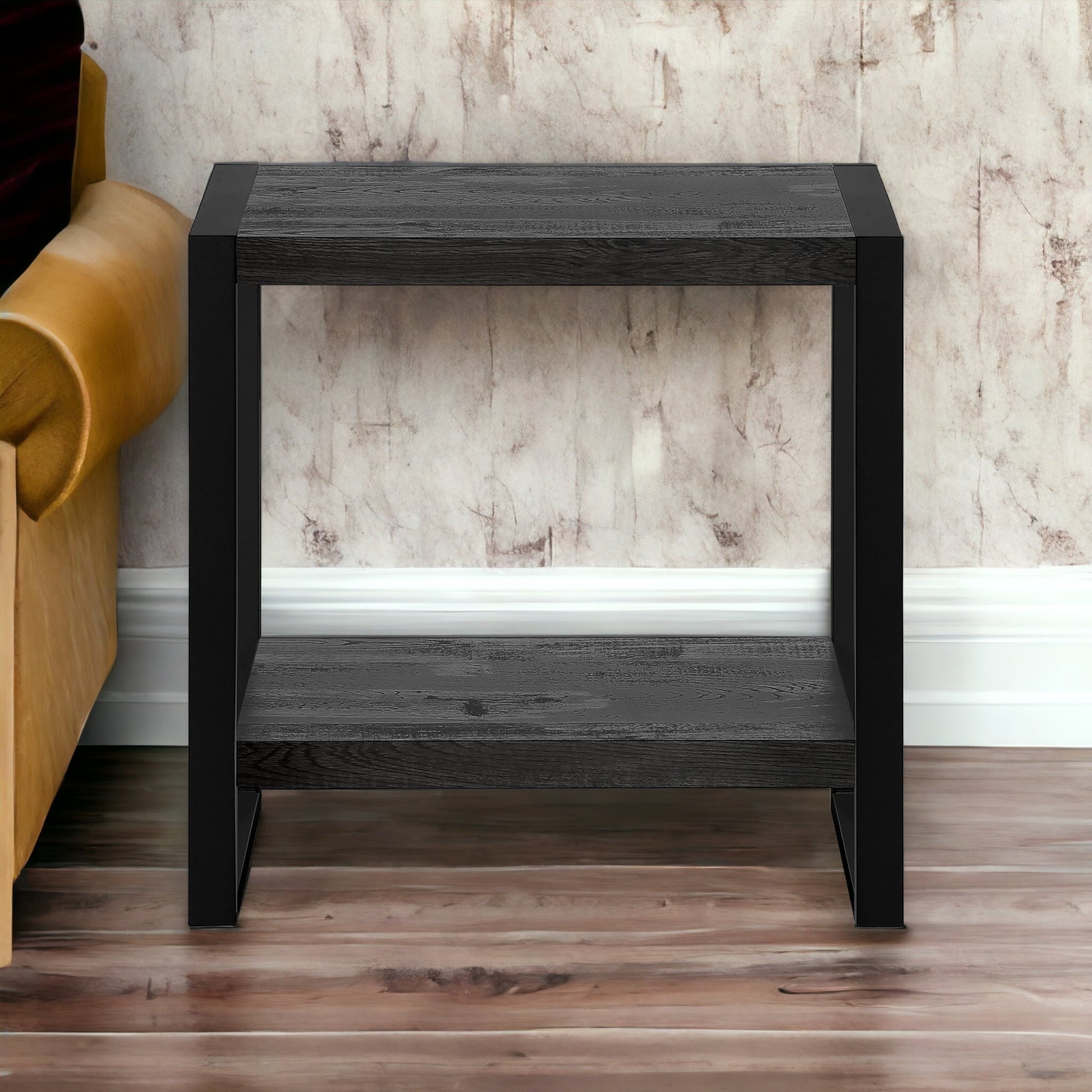 24" Black End Table With Shelf-End-Side Tables-DECOROLALA