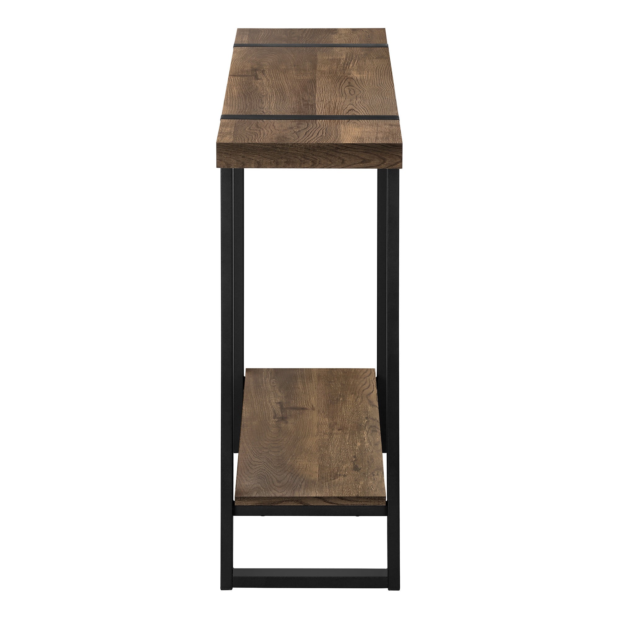 47" Brown and Black Wood and Metal Distressed Sled Console Table With Shelf-Console Tables-DECOROLALA