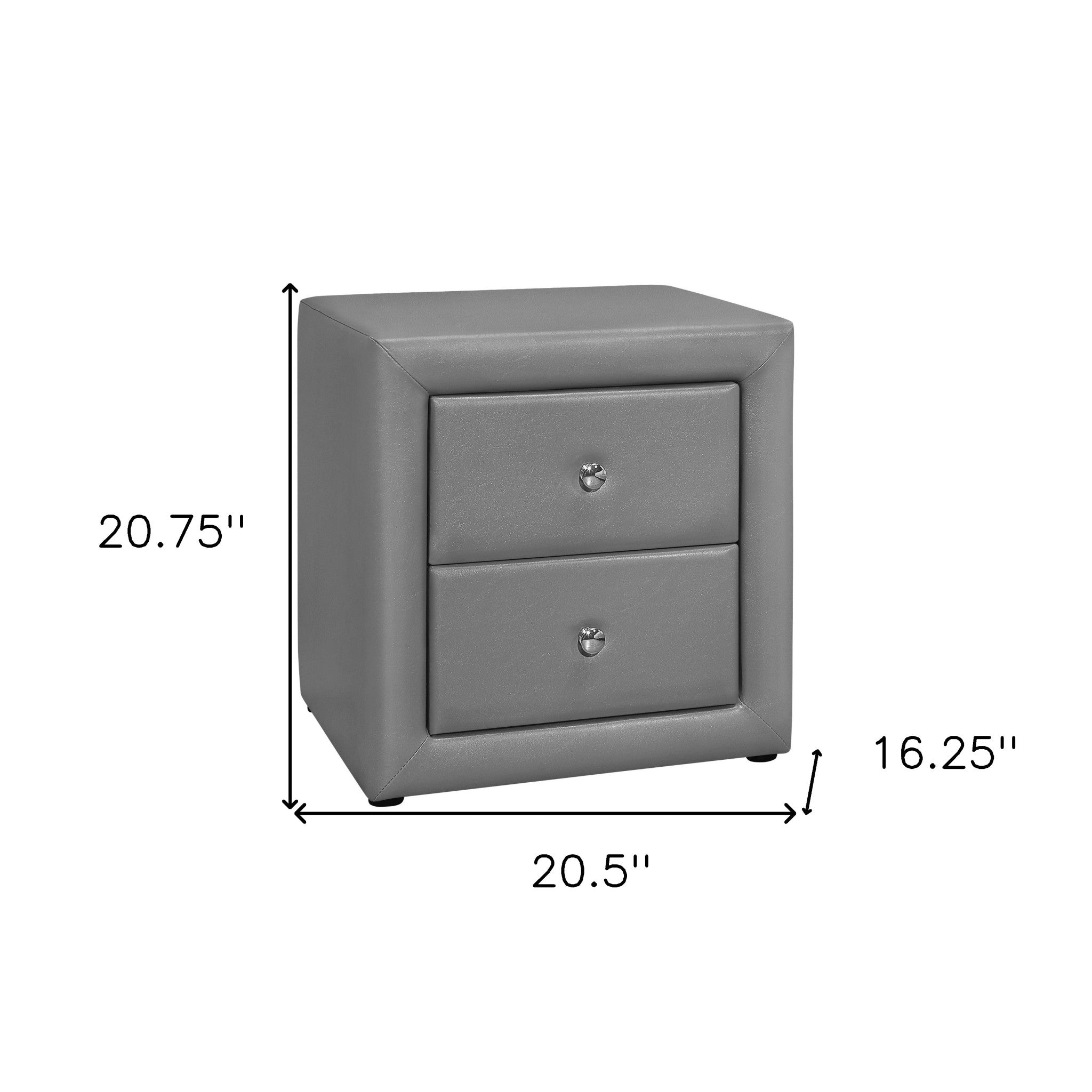 21" Gray Wood Two Drawer Nightstand-Nightstands & Bedside Tables-DECOROLALA