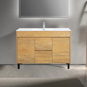 48" Frosted Oak Freestanding Bathroom Vanity with White Ceramic Countertop