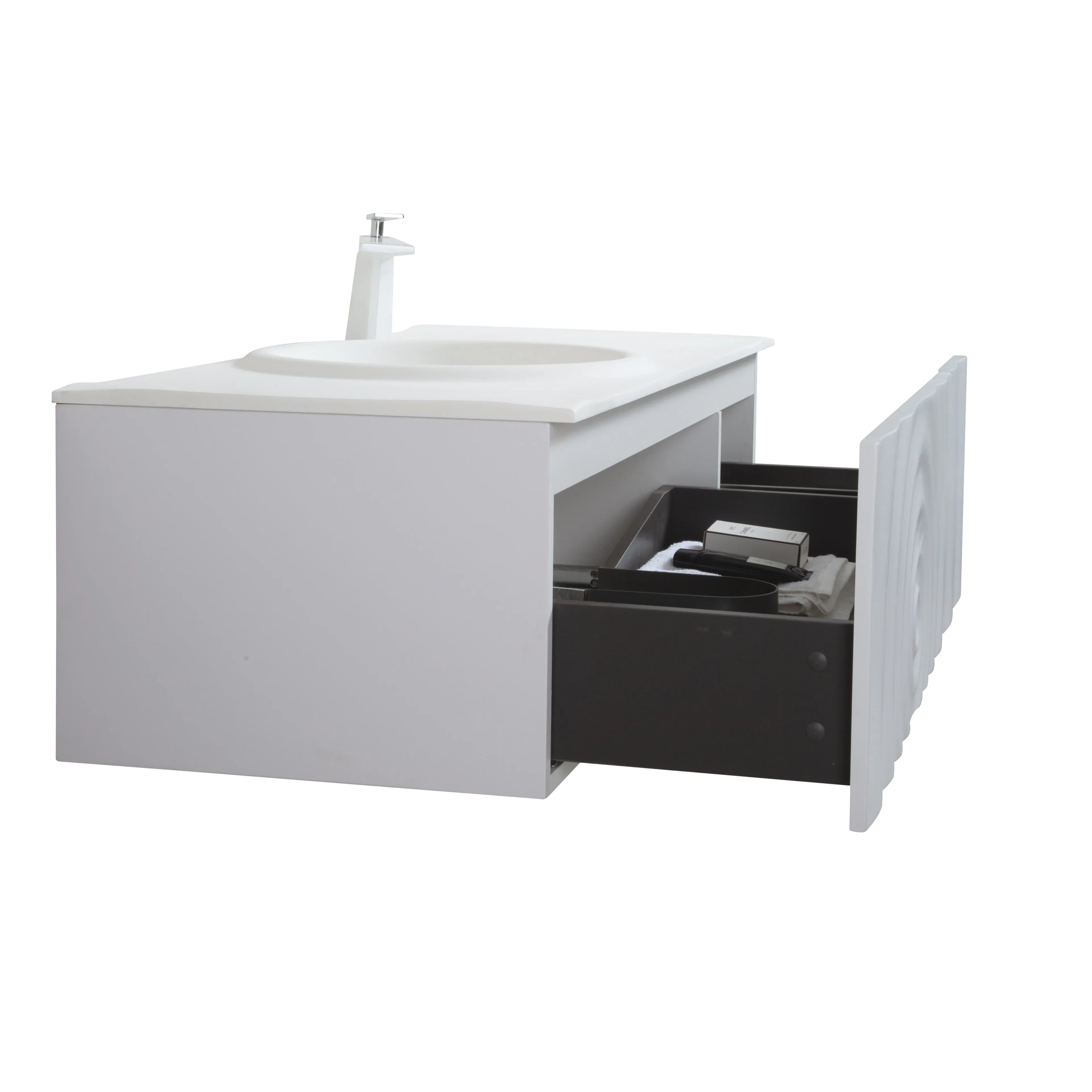 Bundle and Save: 48" Matte White Wall Mount Bathroom Vanity with Mirror and Faucet