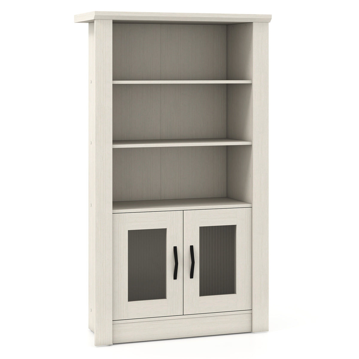 48.5" Modern Bookcase 4-Tier with 2 Translucent Fluted Doors and Anti-Tipping Kits-White-Bookcases-DECOROLALA