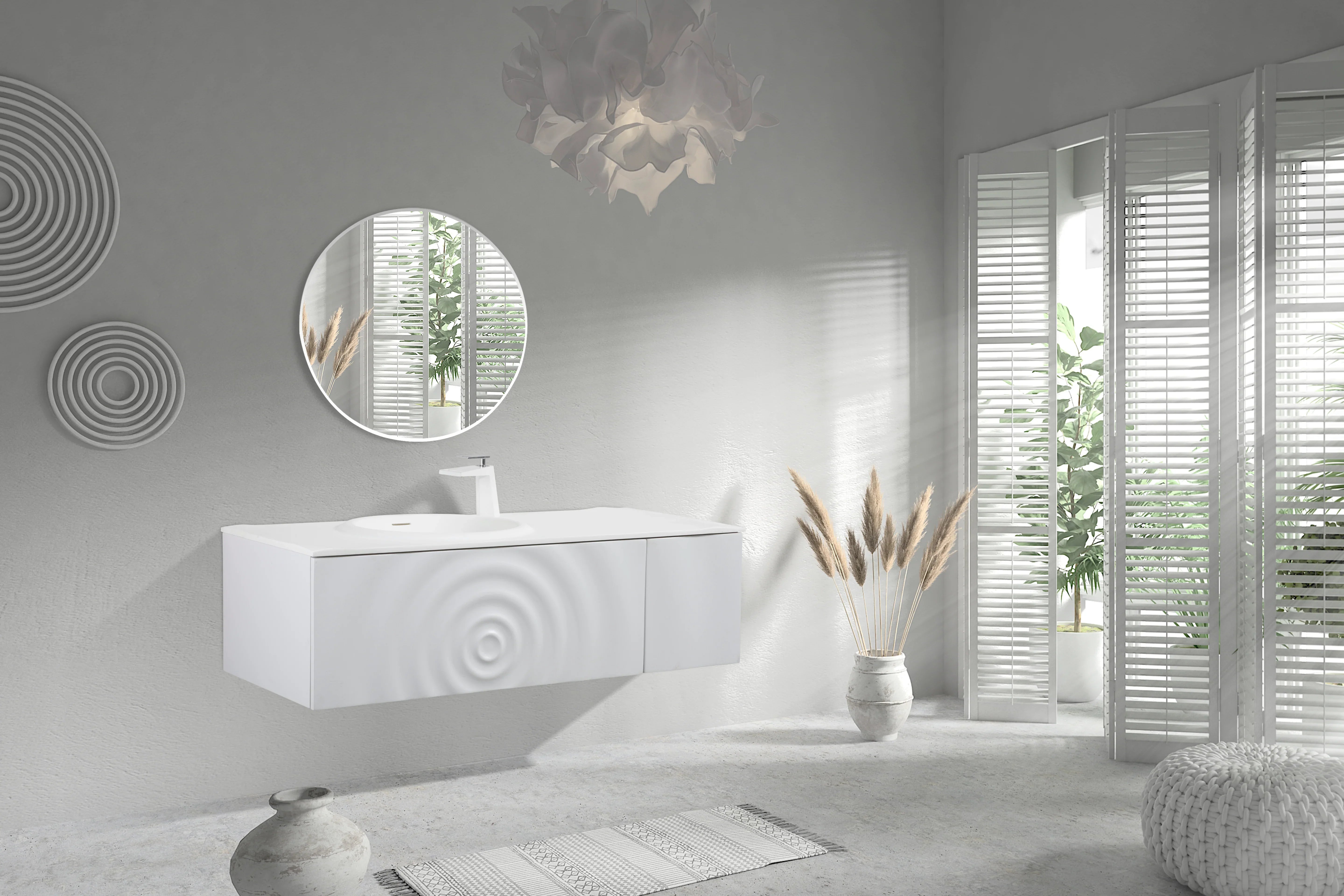 Bundle and Save: 48" Matte White Wall Mount Bathroom Vanity with Mirror and Faucet