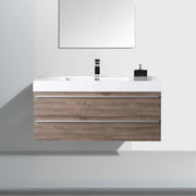 48" Soft Oak Wall Mount Single Sink Bathroom Vanity with White Polymarble Countertop