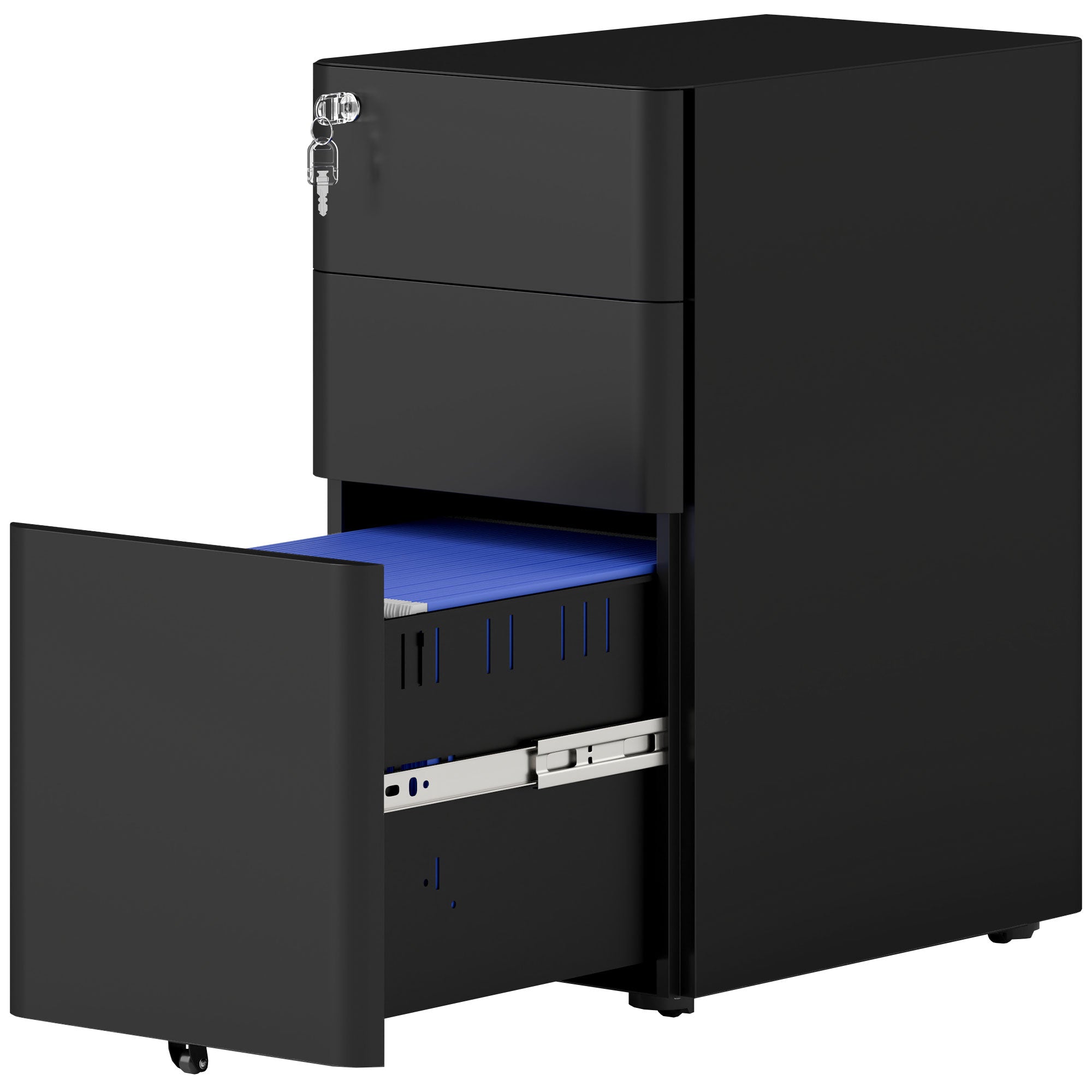 3-Drawer Locking Steel Filing Cabinet - Black 23" H