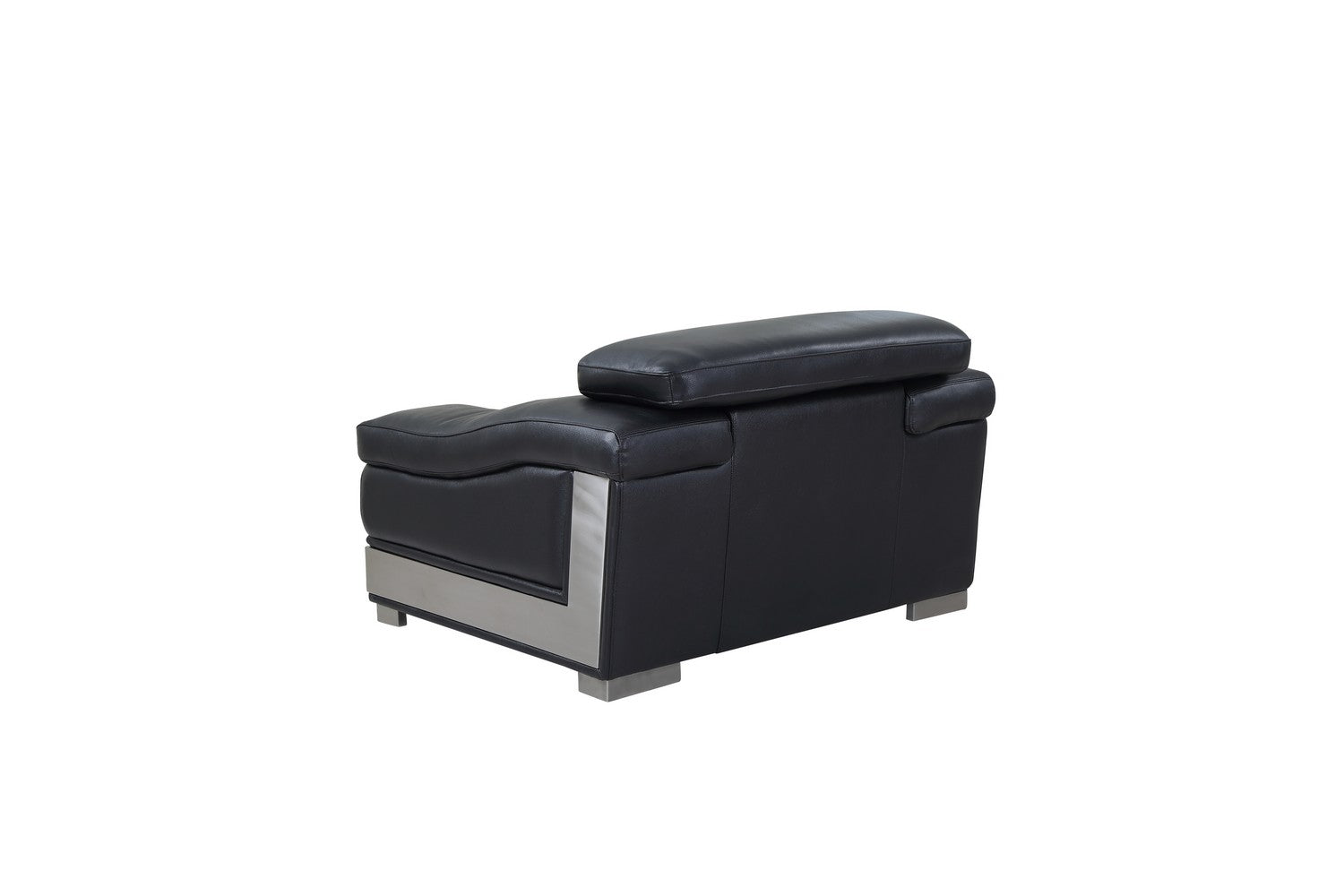 49" Black And Silver Genuine Leather Arm Chair-Accent Chairs-DECOROLALA