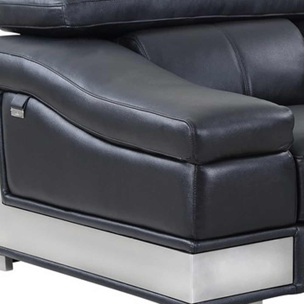 49" Black And Silver Genuine Leather Arm Chair-Accent Chairs-DECOROLALA