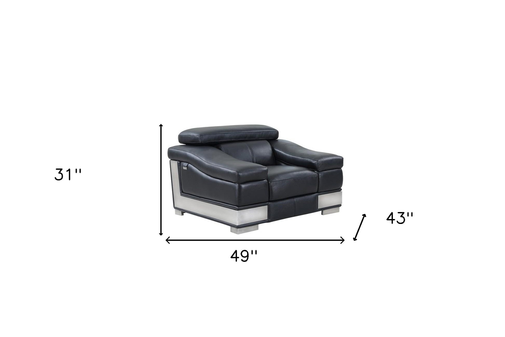 49" Black And Silver Genuine Leather Arm Chair-Accent Chairs-DECOROLALA