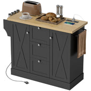 49" Farmhouse Kitchen Island Cart - Black with Power Outlet-DECOROLALA