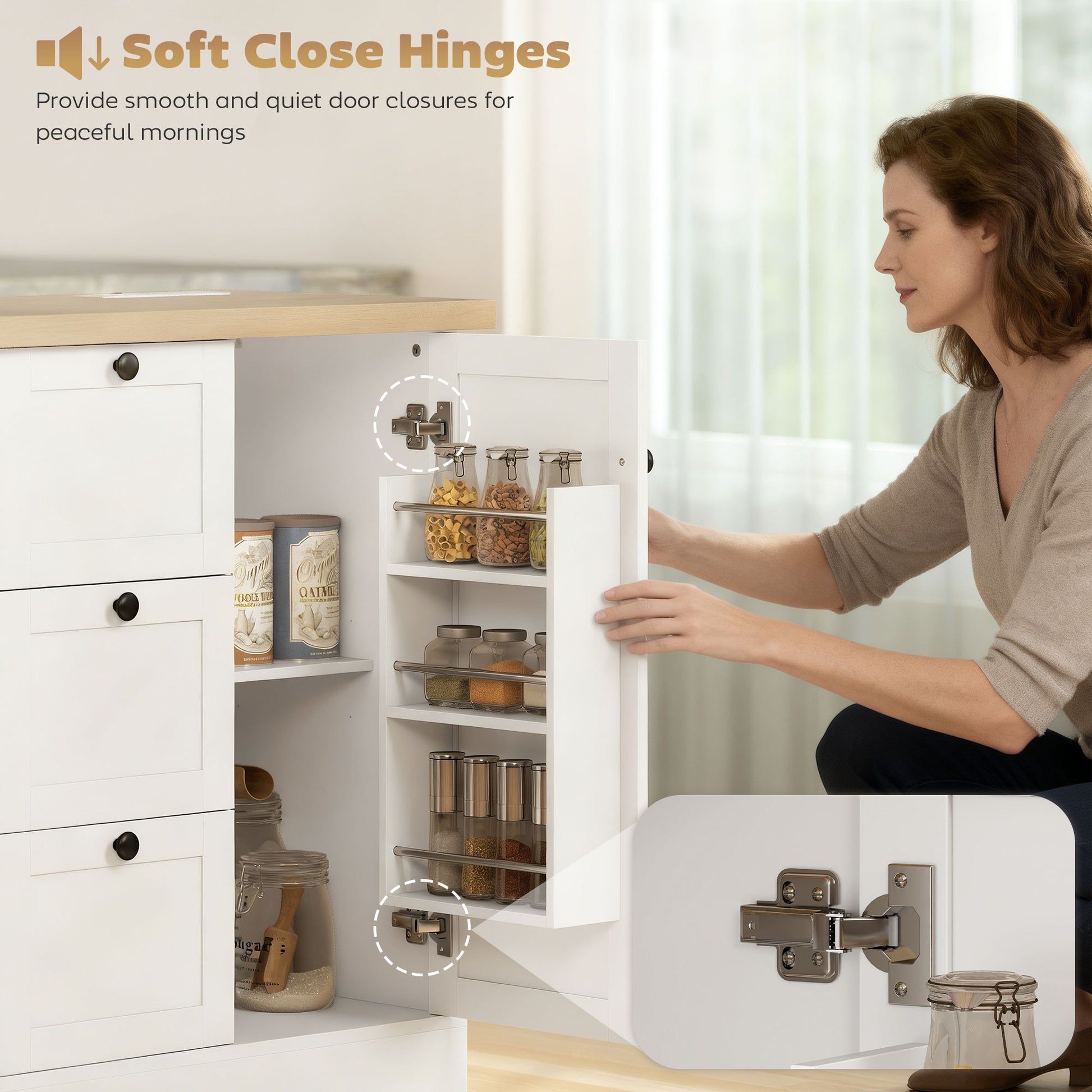 49" Farmhouse Kitchen Island Cart with Power Outlet - White-DECOROLALA