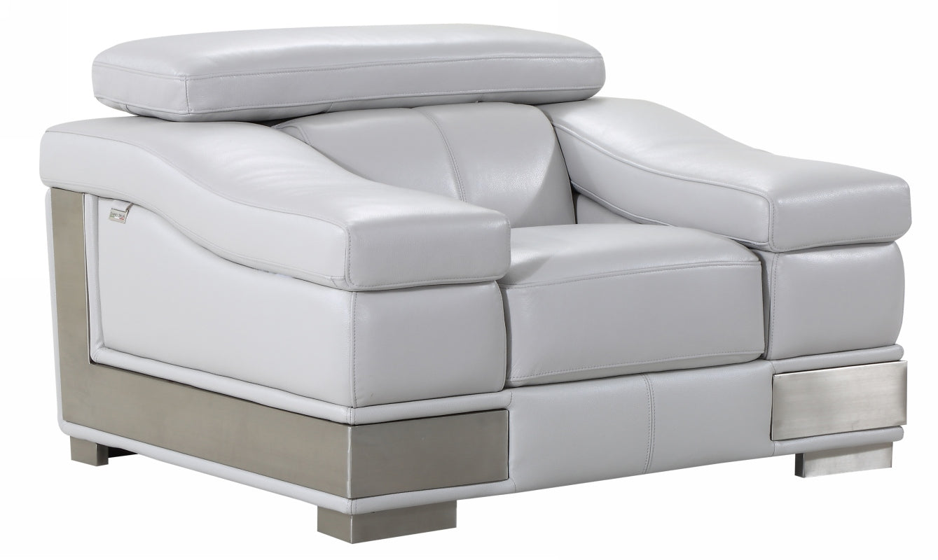 49" Gray Genuine Leather Arm Chair-Accent Chairs-DECOROLALA