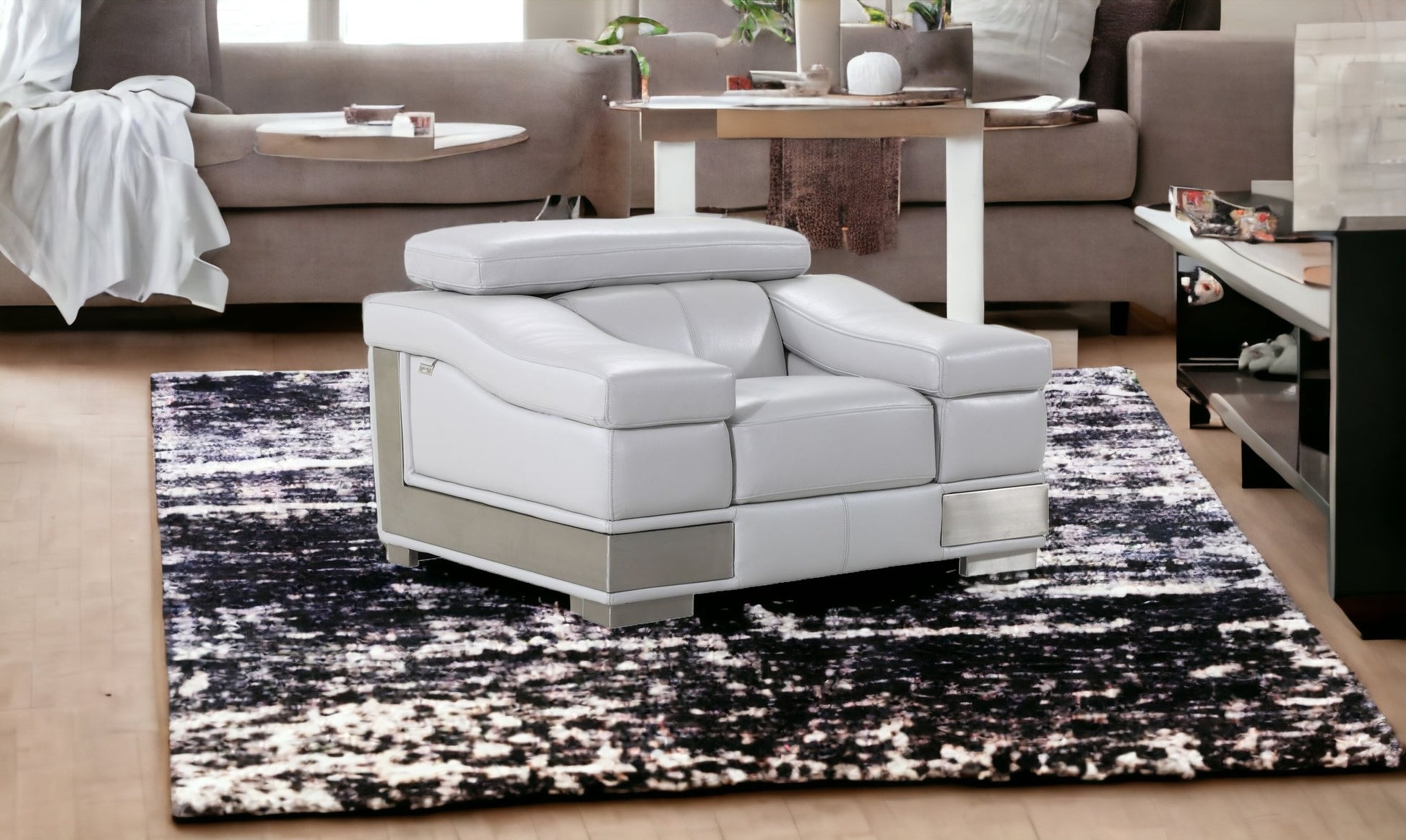 49" Gray Genuine Leather Arm Chair-Accent Chairs-DECOROLALA