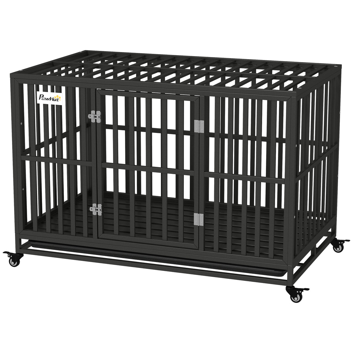 49" Heavy Duty Steel Dog Crate with Wheels - Black-Dogs-DECOROLALA