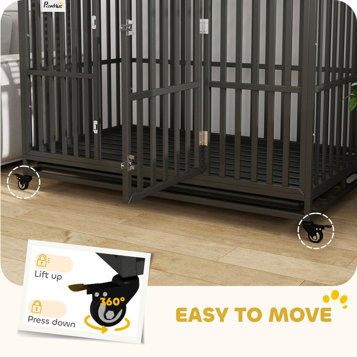49" Heavy Duty Steel Dog Crate with Wheels - Black-Dogs-DECOROLALA