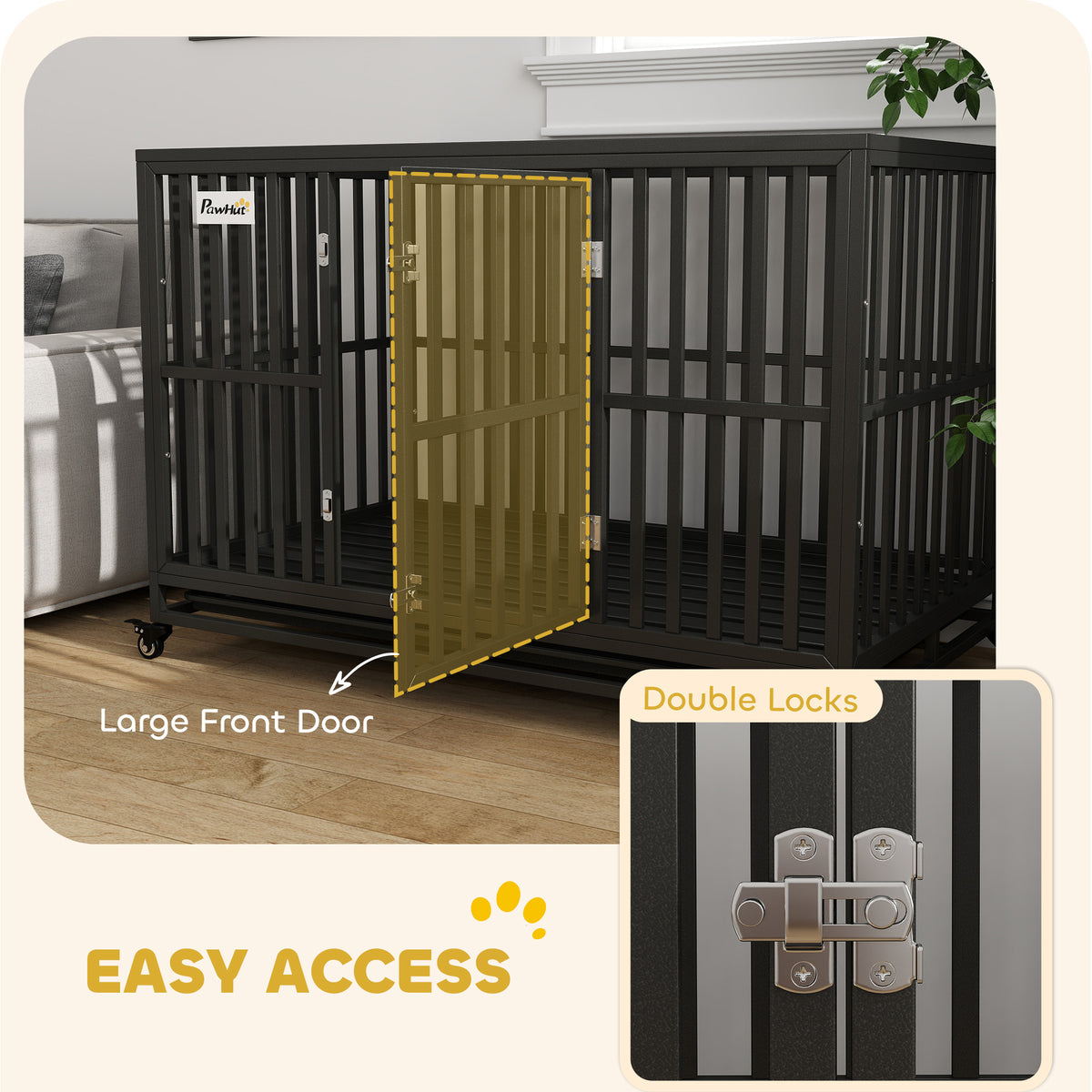 49" Heavy Duty Steel Dog Crate with Wheels - Black-Dogs-DECOROLALA