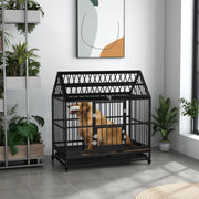 49" Heavy Duty Steel Dog Crate with Wheels and Tray - Black-Dogs-DECOROLALA