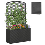 49 Inch Raised Garden Bed with Trellis and Wicker Planter Box-Black-Raised Garden Beds-DECOROLALA