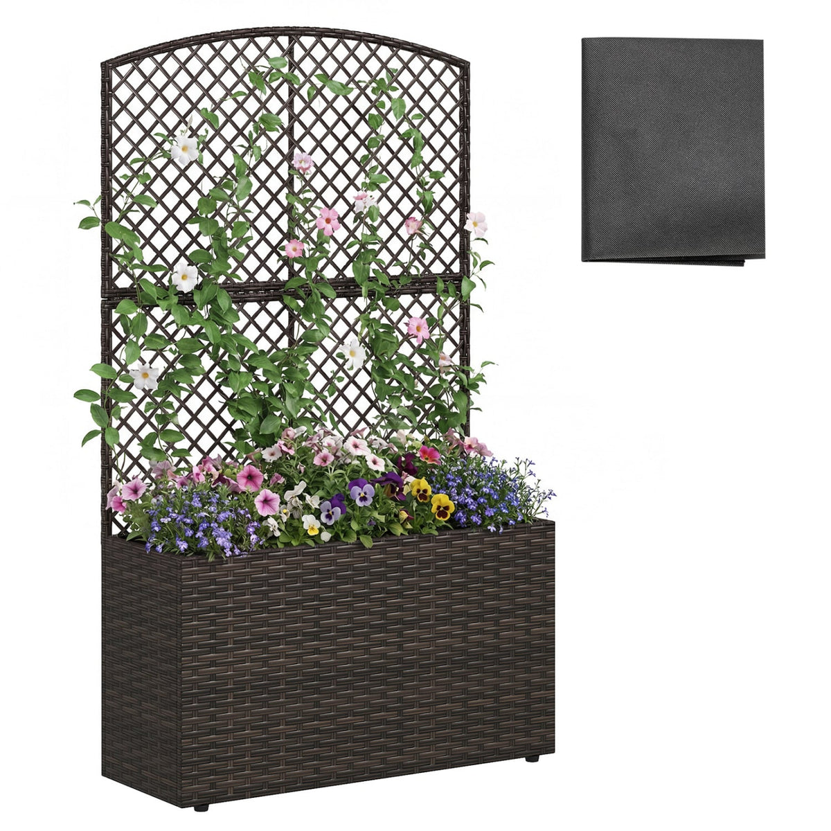 49 Inch Raised Garden Bed with Trellis and Wicker Planter Box-Brown-Raised Garden Beds-DECOROLALA