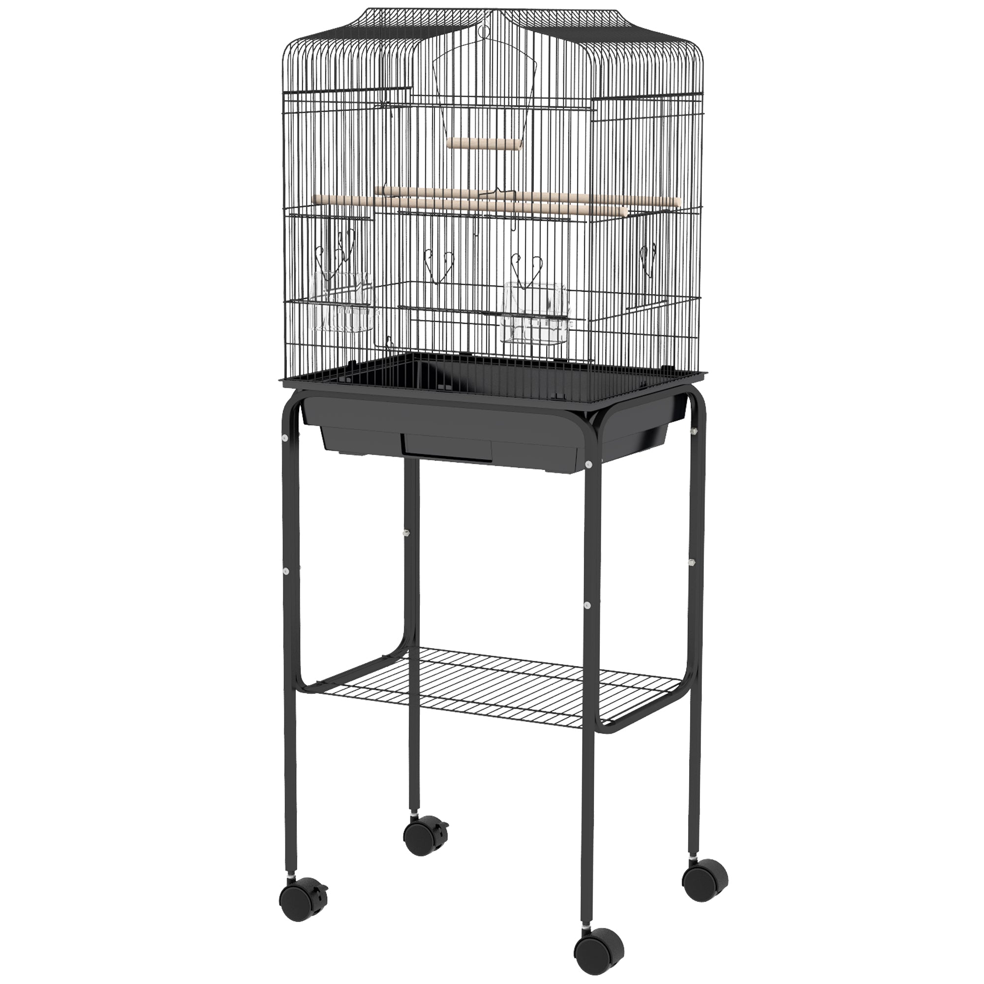 49" Rolling Bird Cage Cockatoo House Play Top Finch Pet Supply with Storage Shelf, Wheels - Black-Birds-DECOROLALA