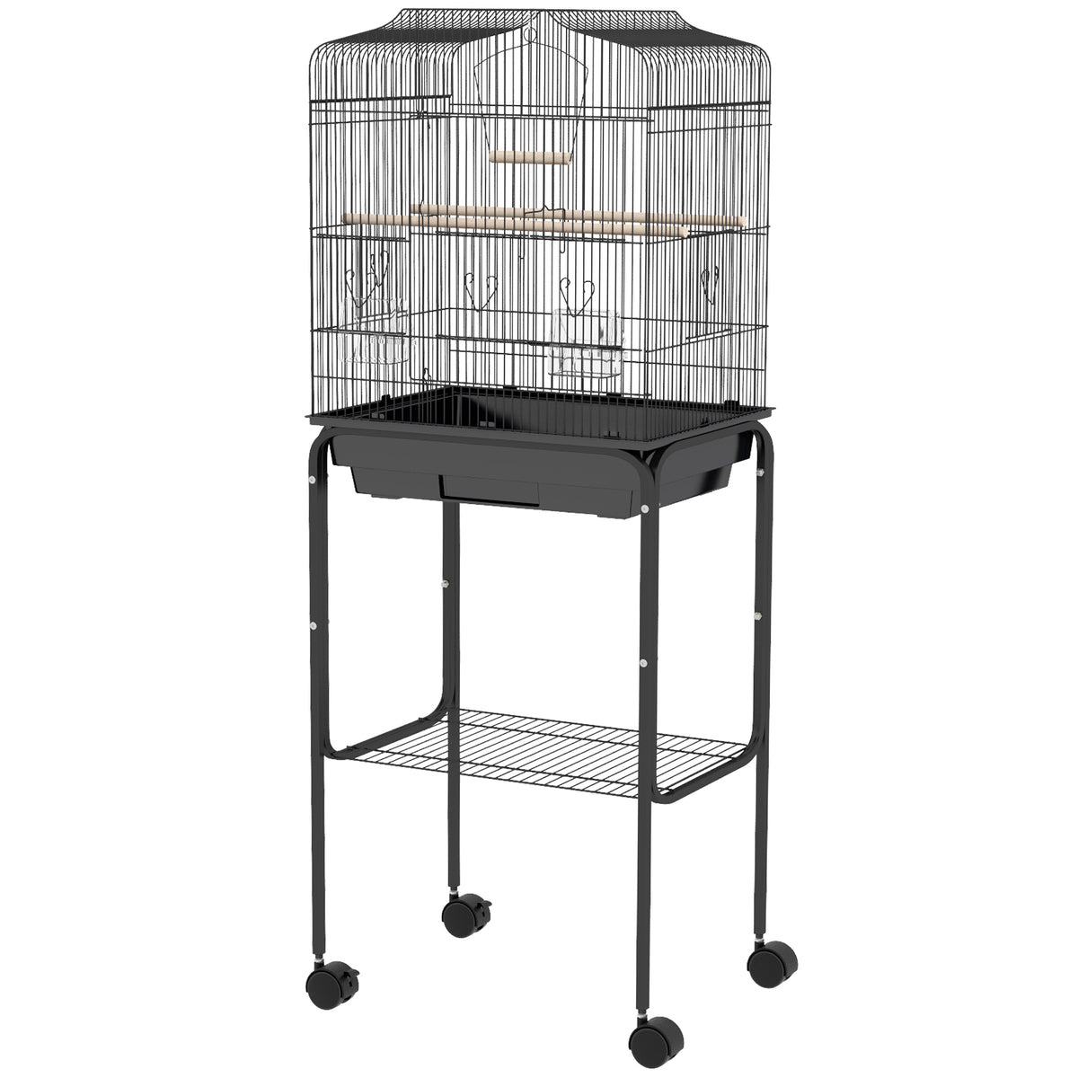 49" Rolling Bird Cage with Storage Shelf and Wheels - Black-Birds-DECOROLALA
