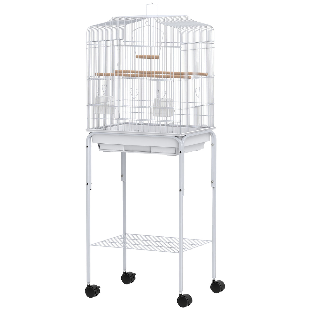 49" Rolling Bird Cage with Storage Shelf and Wheels - White-Birds-DECOROLALA