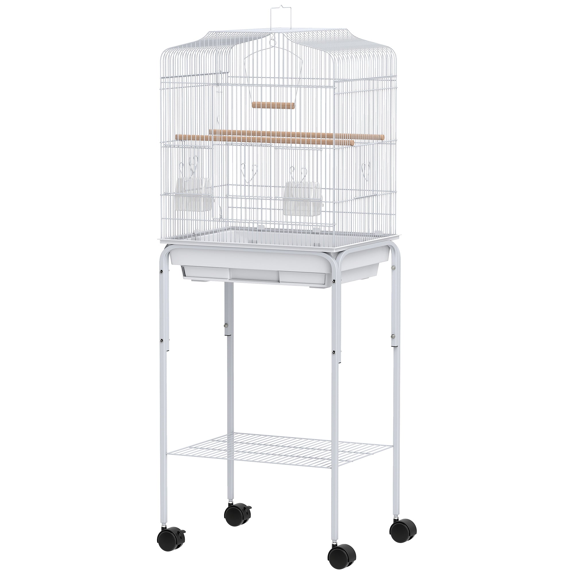 49" Rolling Bird Cage with Storage Shelf and Wheels - White-Birds-DECOROLALA