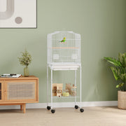 49" Rolling Bird Cage with Storage Shelf and Wheels - White-Birds-DECOROLALA