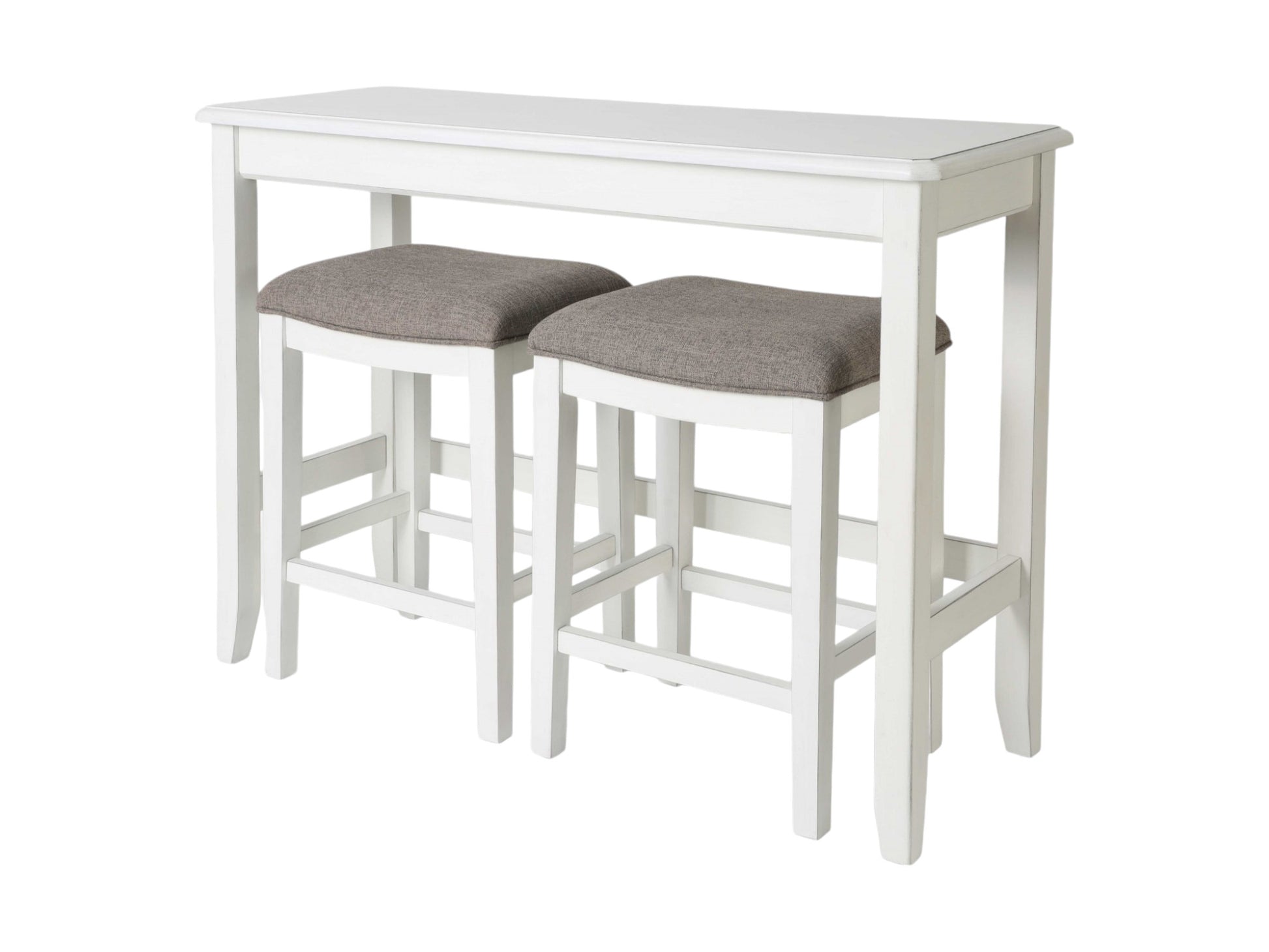 49" Three Piece White Wood Rectangular Bar Table With Two Stools-Bar & Restaurant Tables-DECOROLALA