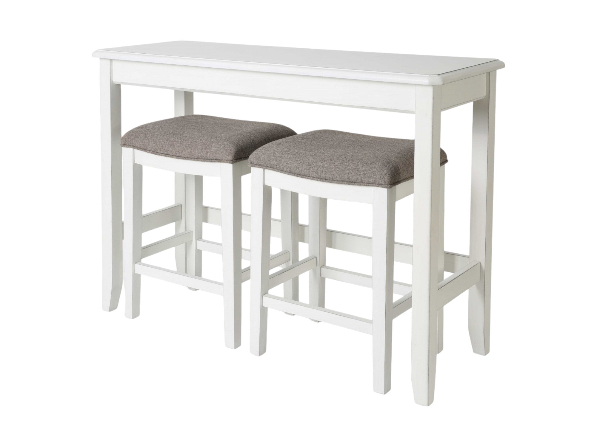 49" Three Piece White Wood Rectangular Bar Table With Two Stools-Bar & Restaurant Tables-DECOROLALA