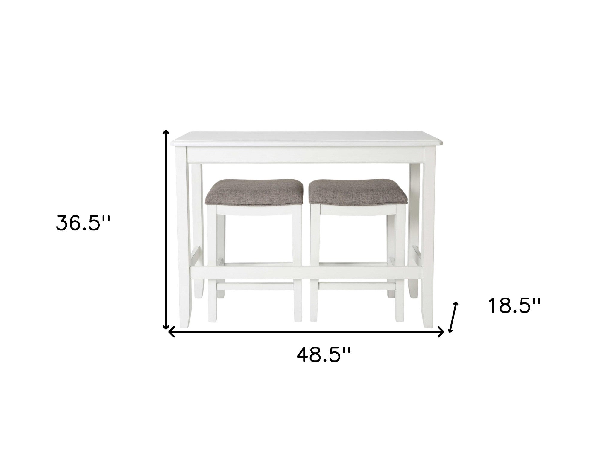 49" Three Piece White Wood Rectangular Bar Table With Two Stools-Bar & Restaurant Tables-DECOROLALA