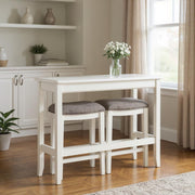 49" Three Piece White Wood Rectangular Bar Table With Two Stools-Bar & Restaurant Tables-DECOROLALA