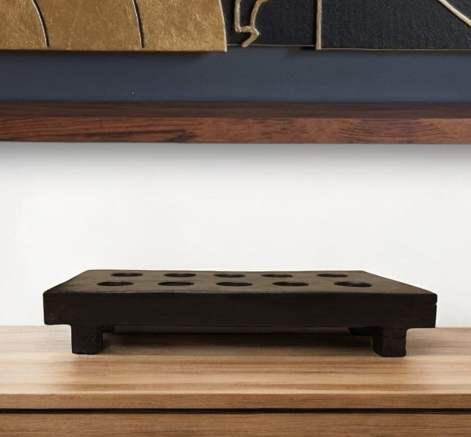 2" Brown Wood Geometric Tabletop Dish Candle Holder-Candle Holders-DECOROLALA