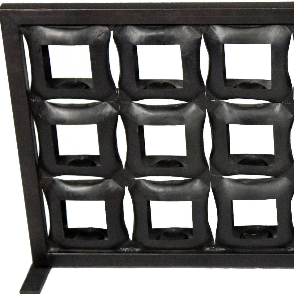 23" Black Iron Geometric Floor Tealight Candle Holder-Candle Holders-DECOROLALA