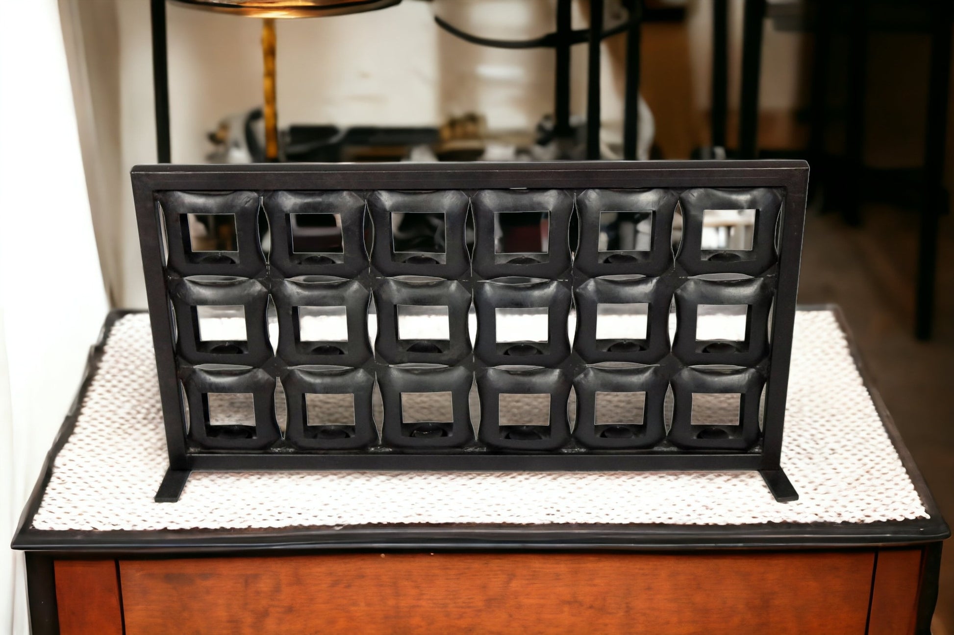 23" Black Iron Geometric Floor Tealight Candle Holder-Candle Holders-DECOROLALA