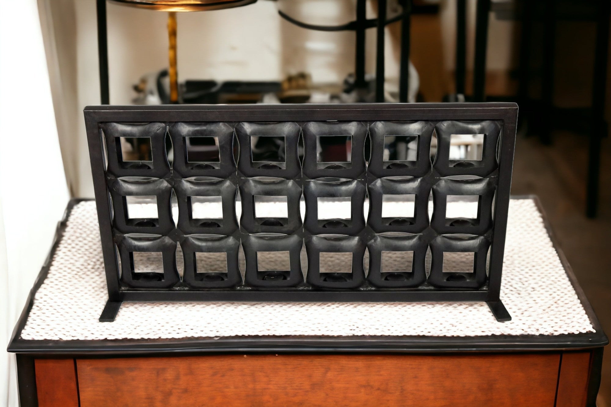 23" Black Iron Geometric Floor Tealight Candle Holder-Candle Holders-DECOROLALA