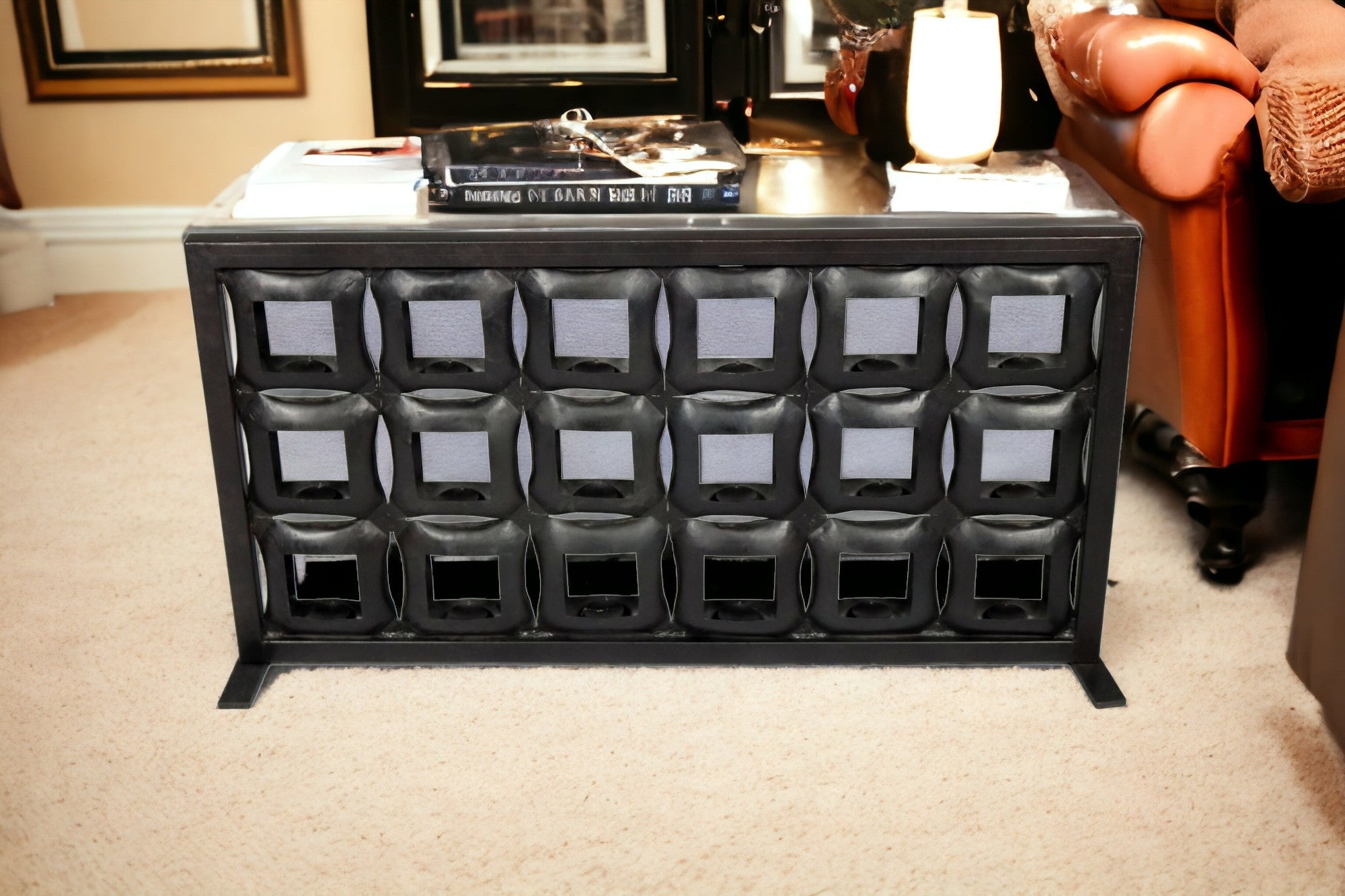 23" Black Iron Geometric Floor Tealight Candle Holder-Candle Holders-DECOROLALA