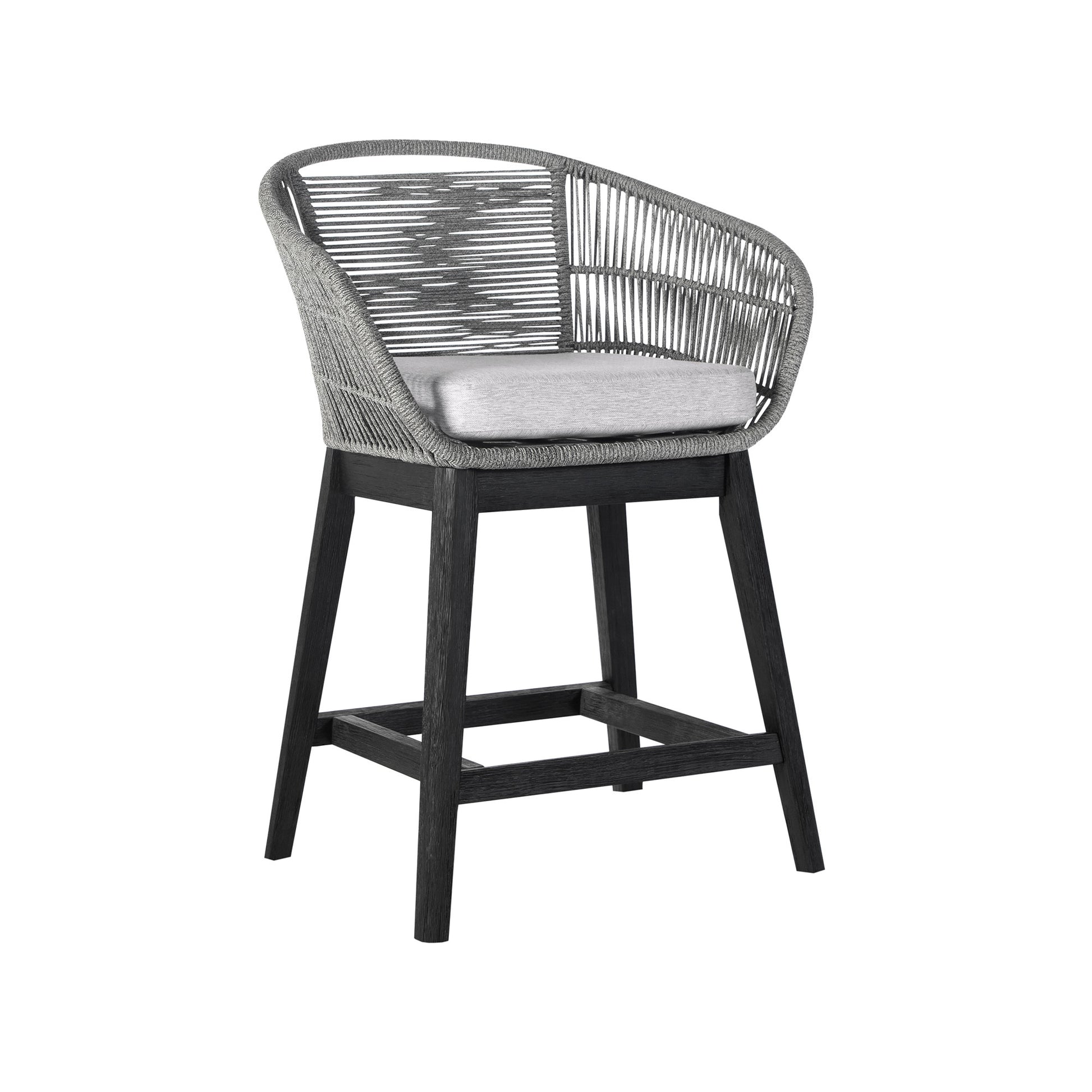 38" Light Gray Solid Wood Low back Outdoor Bar Height chair with Footrest-Outdoor Bar Chairs-DECOROLALA
