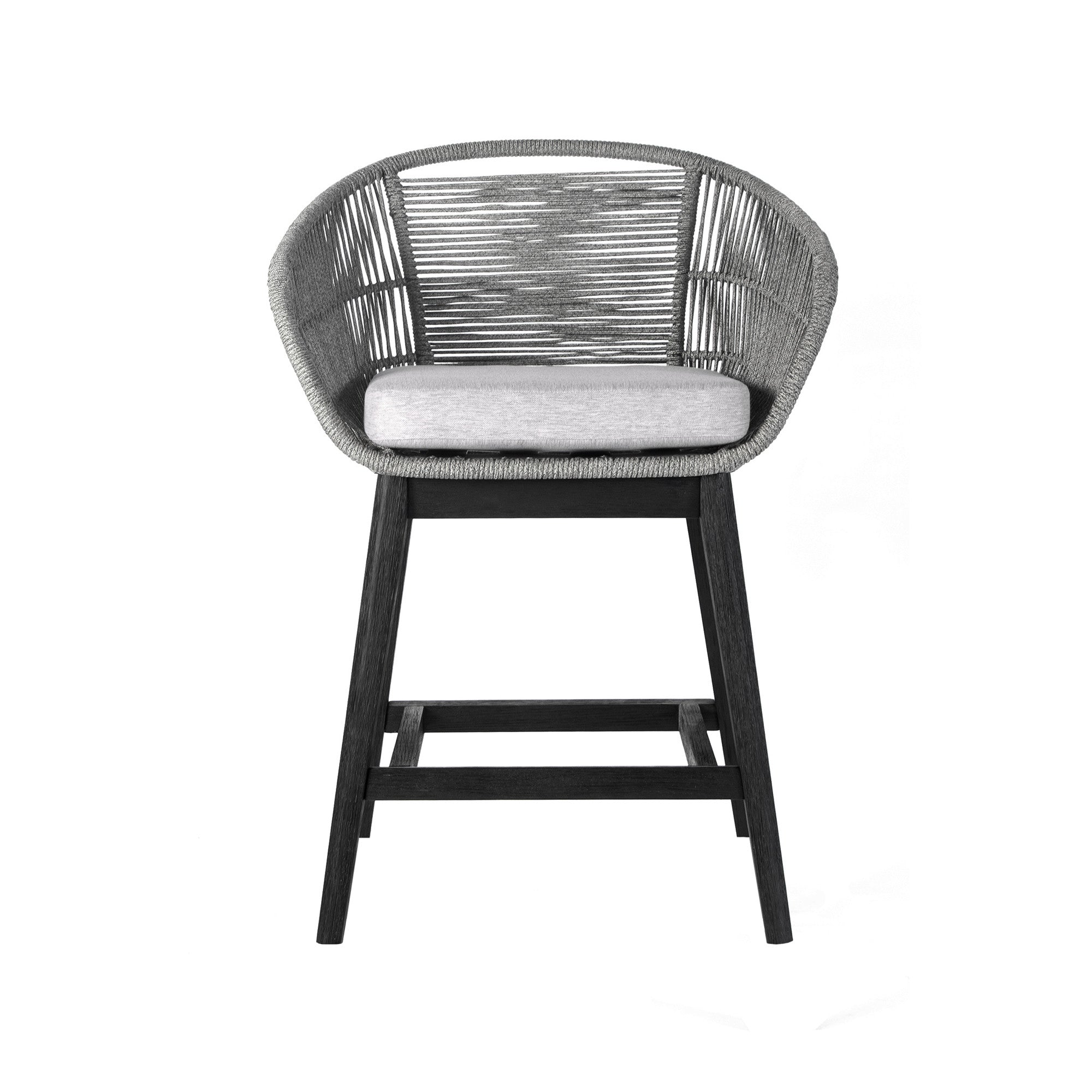 38" Light Gray Solid Wood Low back Outdoor Bar Height chair with Footrest-Outdoor Bar Chairs-DECOROLALA