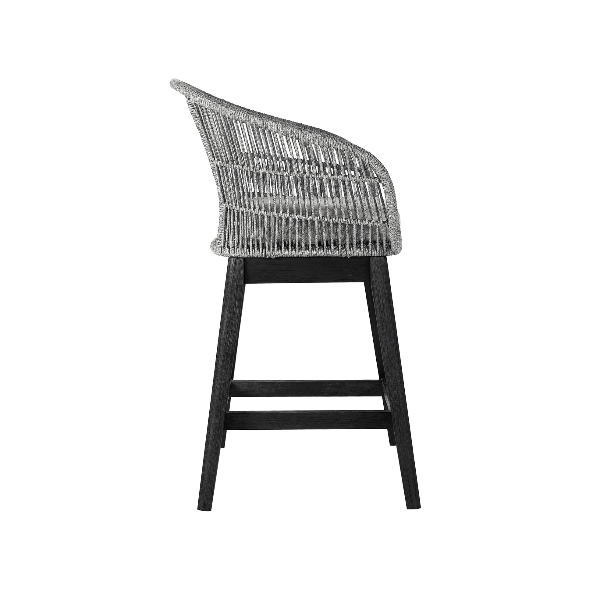 38" Light Gray Solid Wood Low back Outdoor Bar Height chair with Footrest-Outdoor Bar Chairs-DECOROLALA