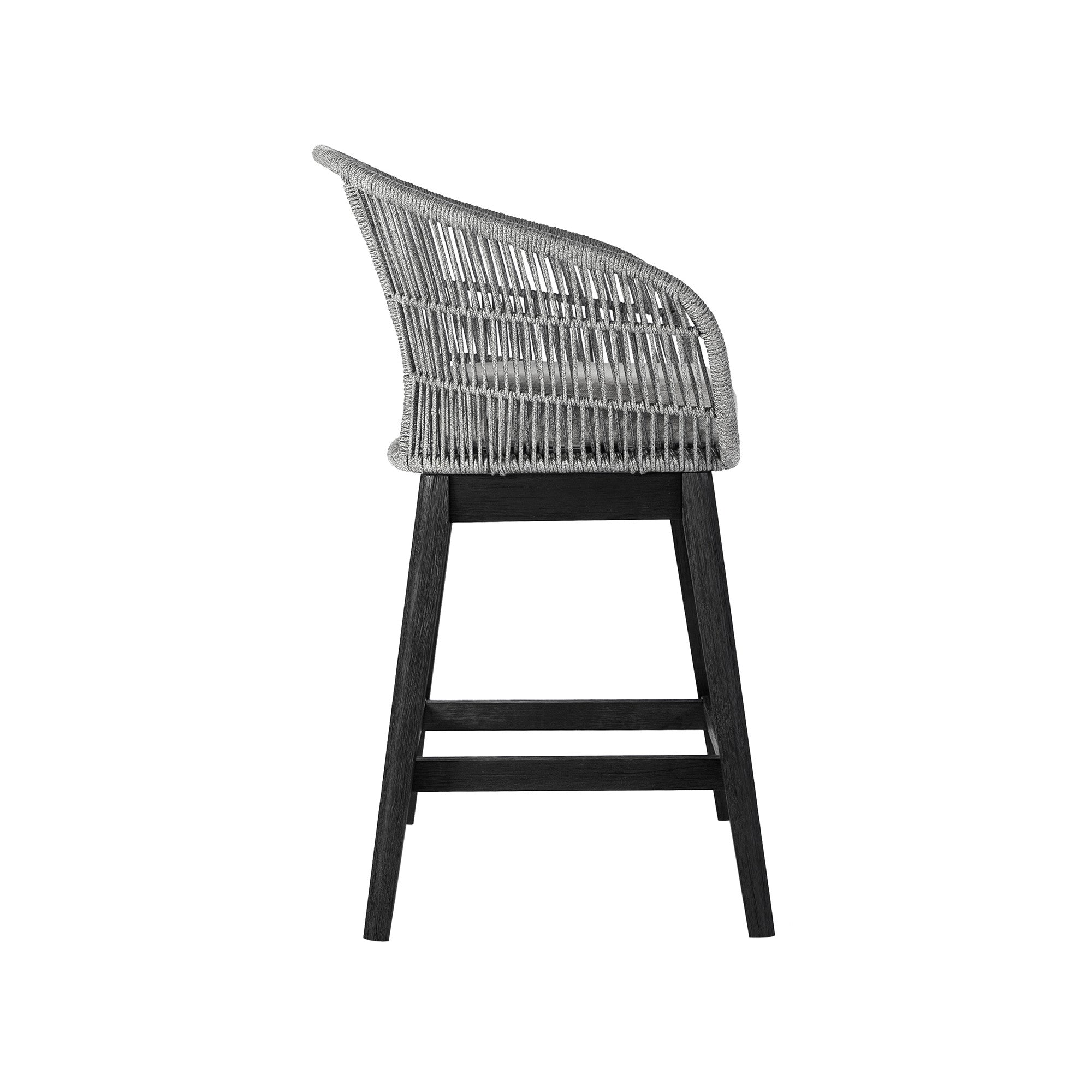 38" Light Gray Solid Wood Low back Outdoor Bar Height chair with Footrest-Outdoor Bar Chairs-DECOROLALA