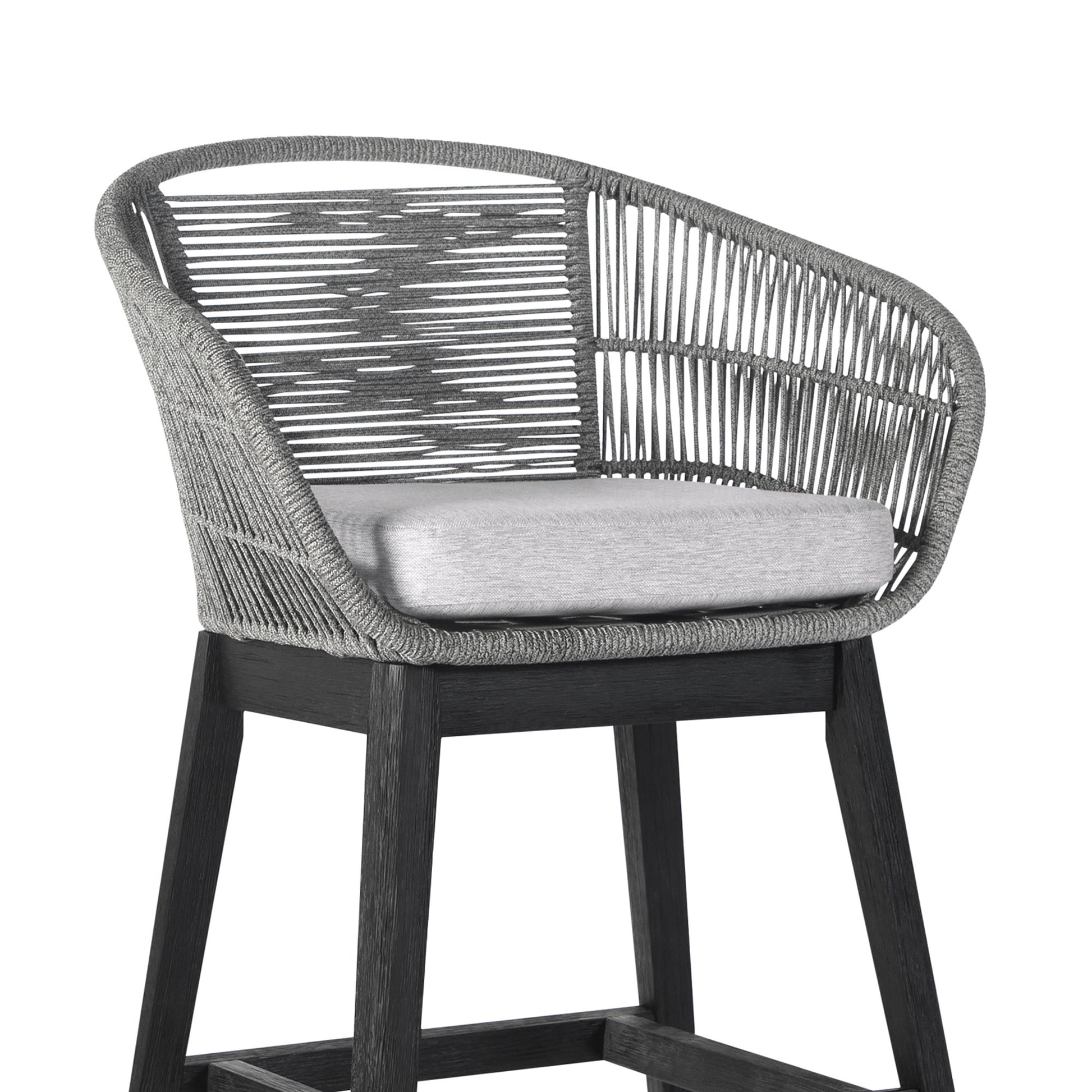 38" Light Gray Solid Wood Low back Outdoor Bar Height chair with Footrest-Outdoor Bar Chairs-DECOROLALA