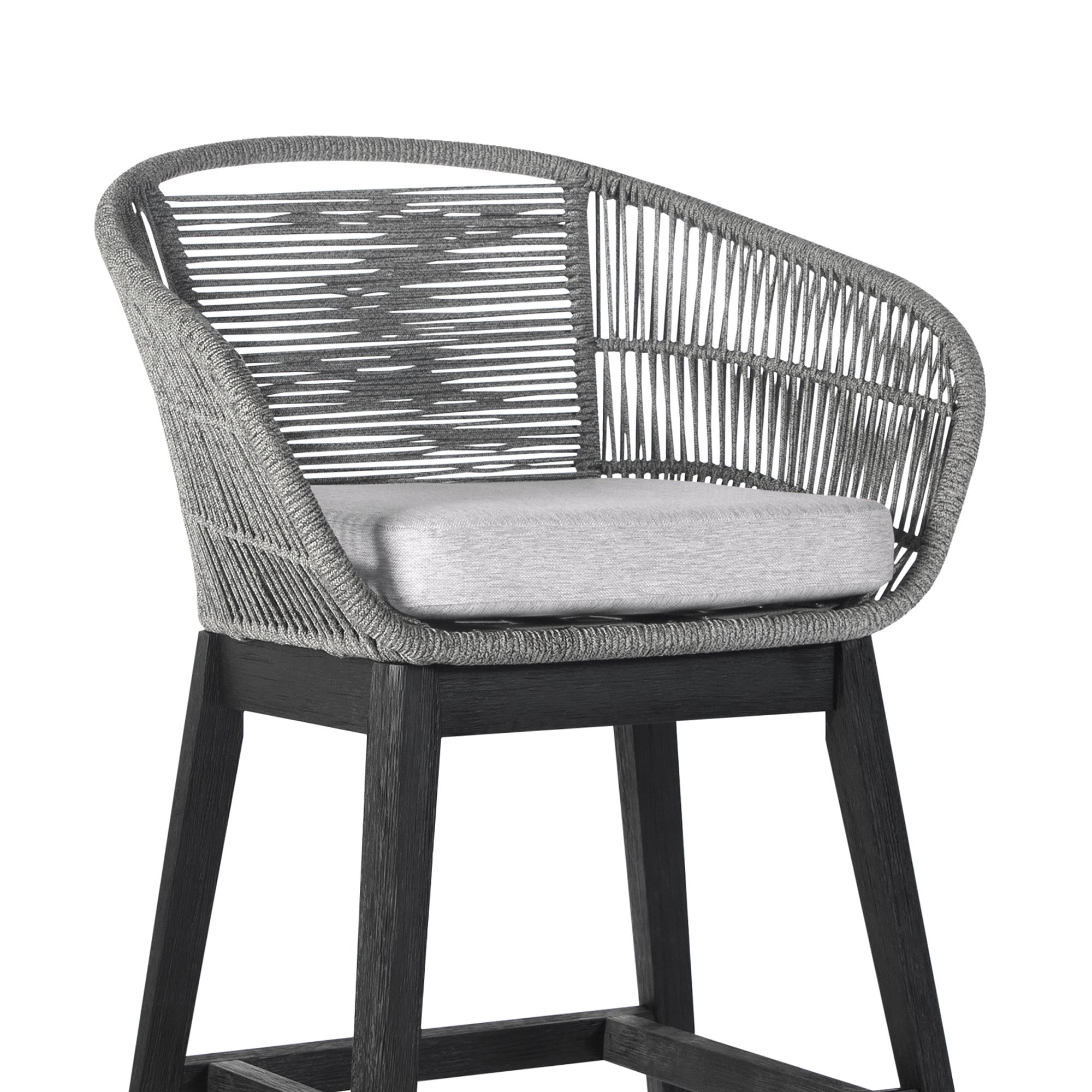 38" Light Gray Solid Wood Low back Outdoor Bar Height chair with Footrest-Outdoor Bar Chairs-DECOROLALA