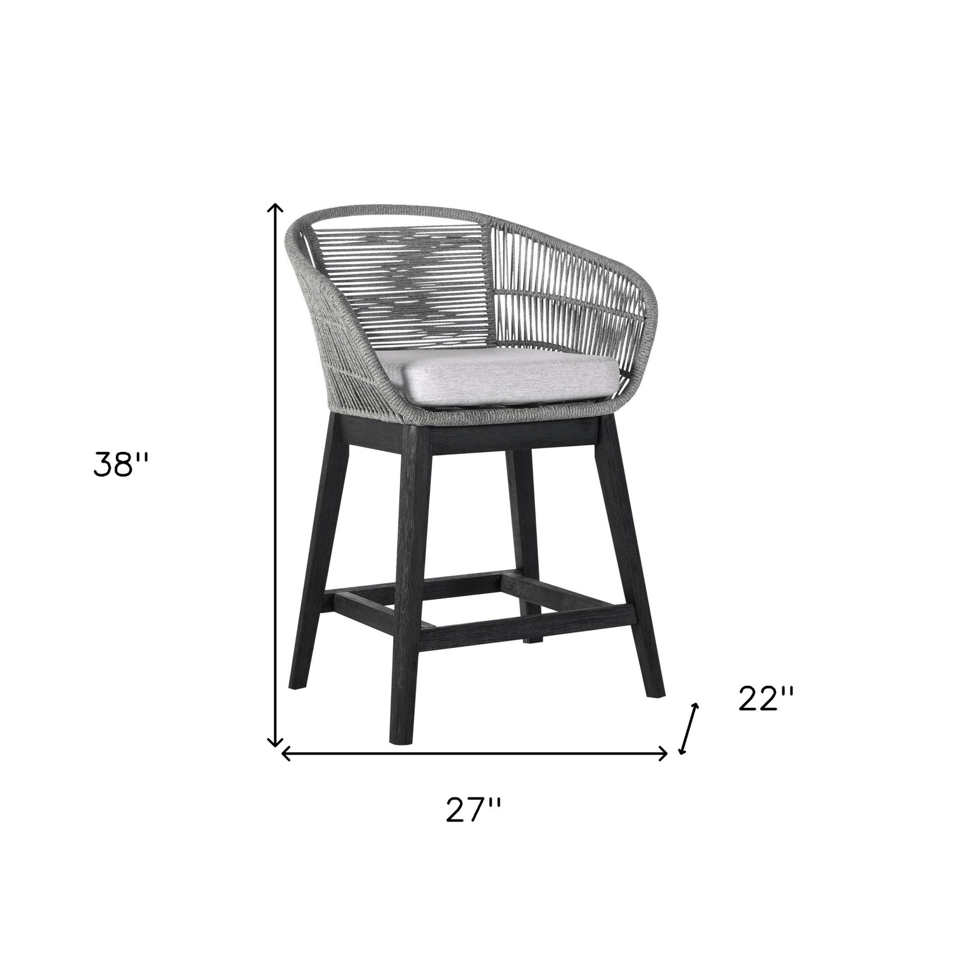 38" Light Gray Solid Wood Low back Outdoor Bar Height chair with Footrest-Outdoor Bar Chairs-DECOROLALA