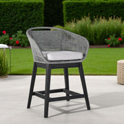 38" Light Gray Solid Wood Low back Outdoor Bar Height chair with Footrest-Outdoor Bar Chairs-DECOROLALA