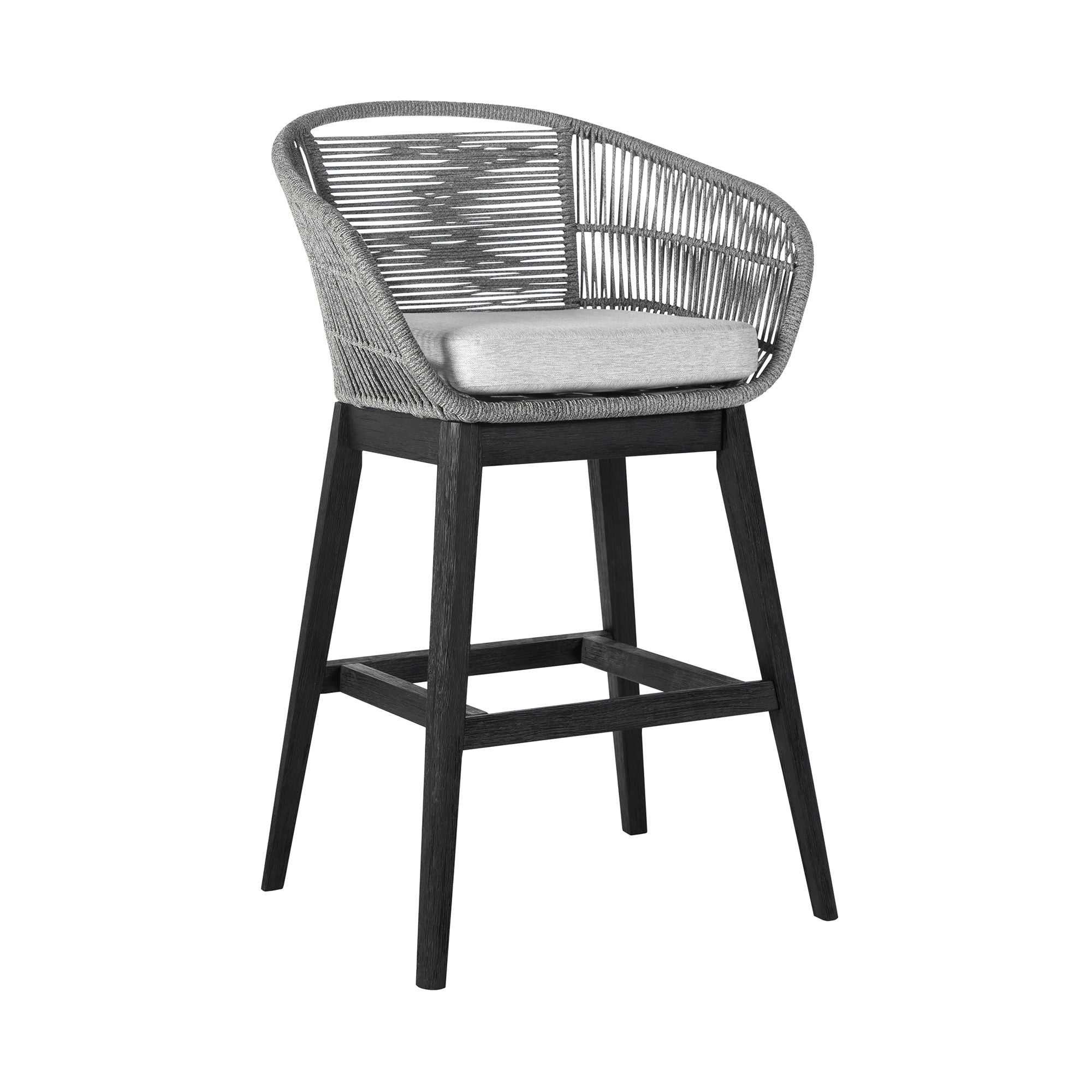 43" Light Gray Solid Wood Low back Outdoor Bar Height chair with Footrest-Outdoor Bar Chairs-DECOROLALA
