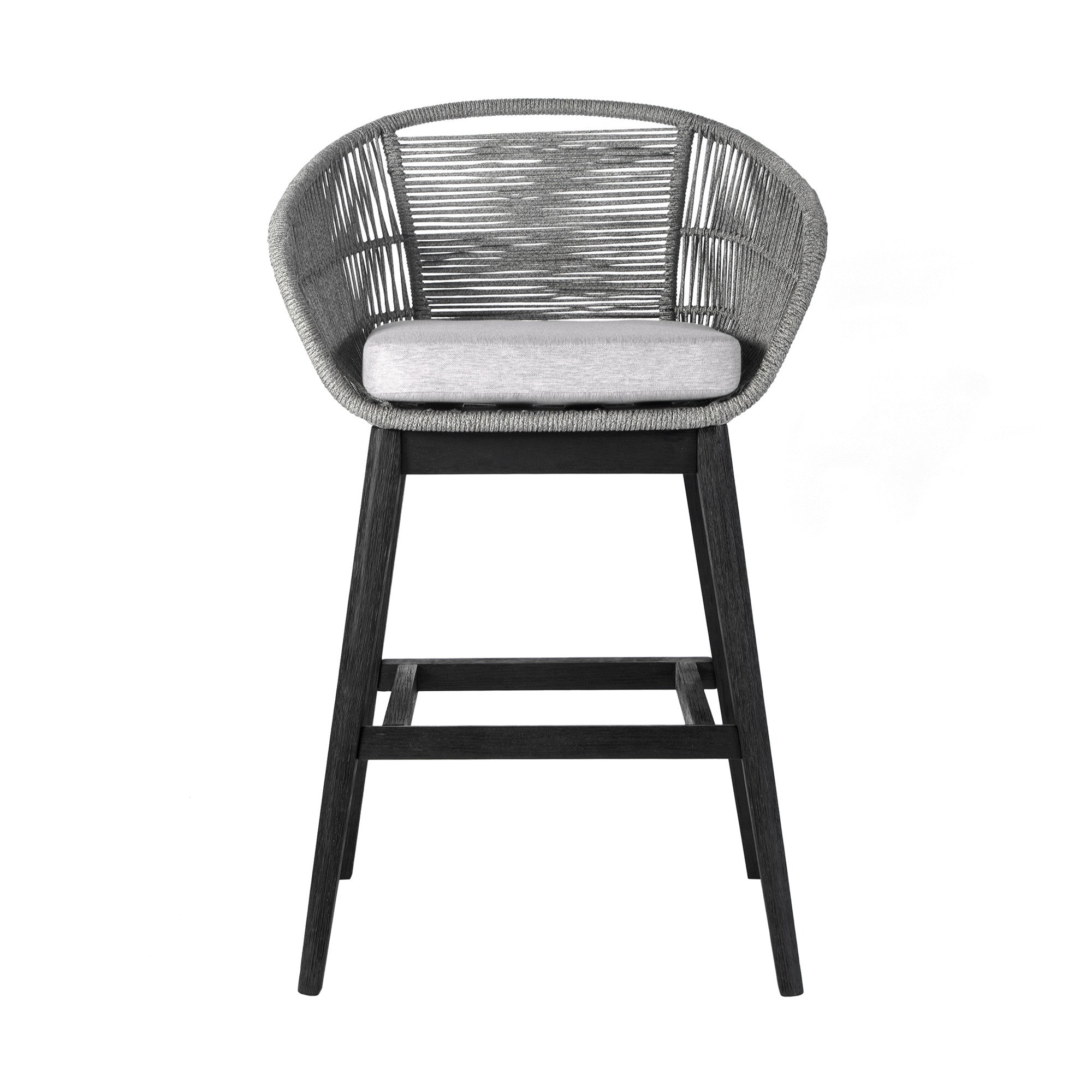 43" Light Gray Solid Wood Low back Outdoor Bar Height chair with Footrest-Outdoor Bar Chairs-DECOROLALA