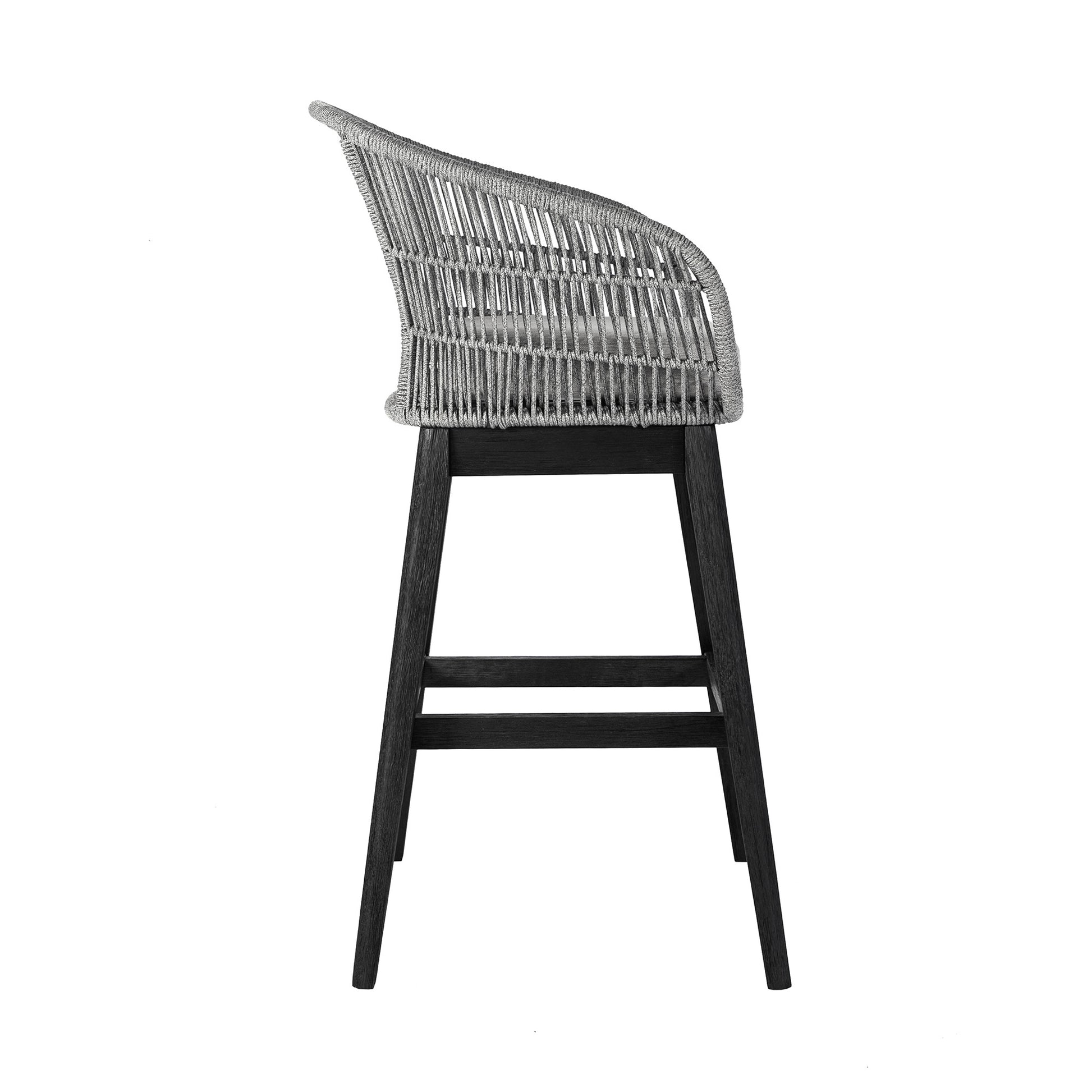 43" Light Gray Solid Wood Low back Outdoor Bar Height chair with Footrest-Outdoor Bar Chairs-DECOROLALA