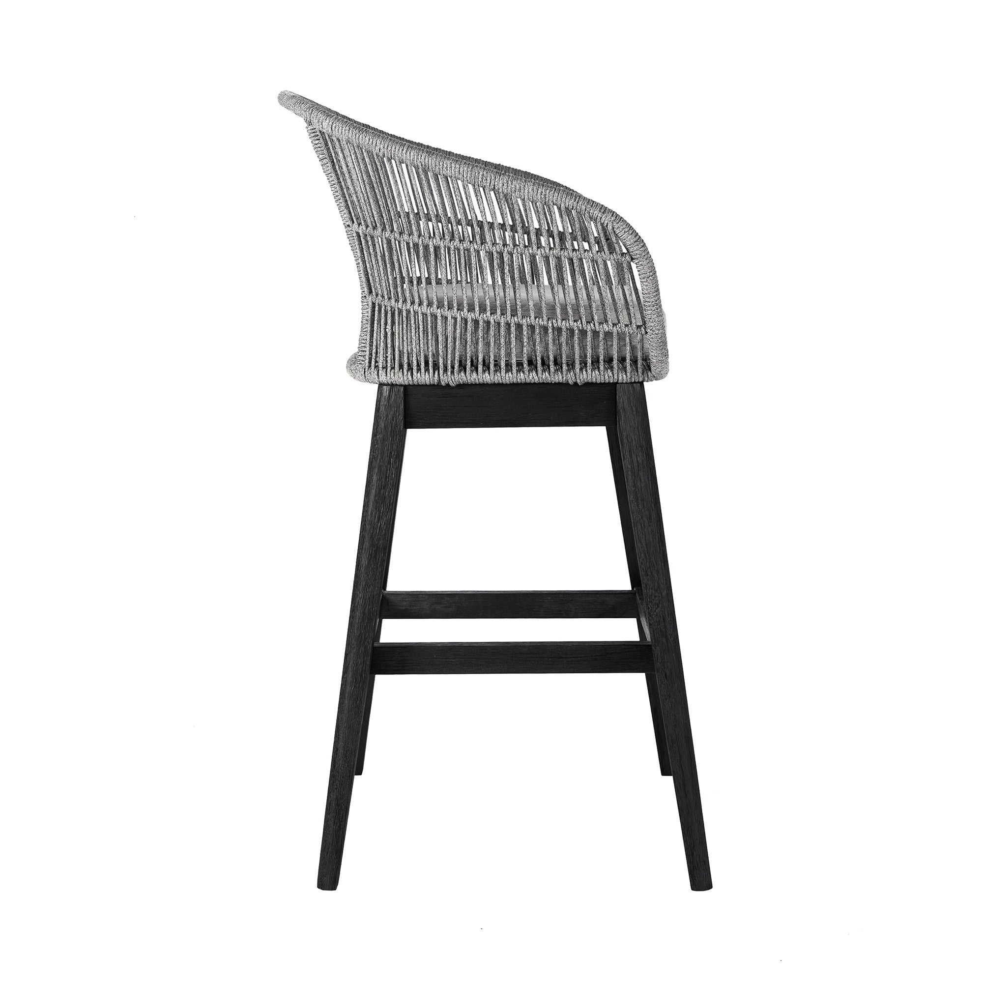 43" Light Gray Solid Wood Low back Outdoor Bar Height chair with Footrest-Outdoor Bar Chairs-DECOROLALA