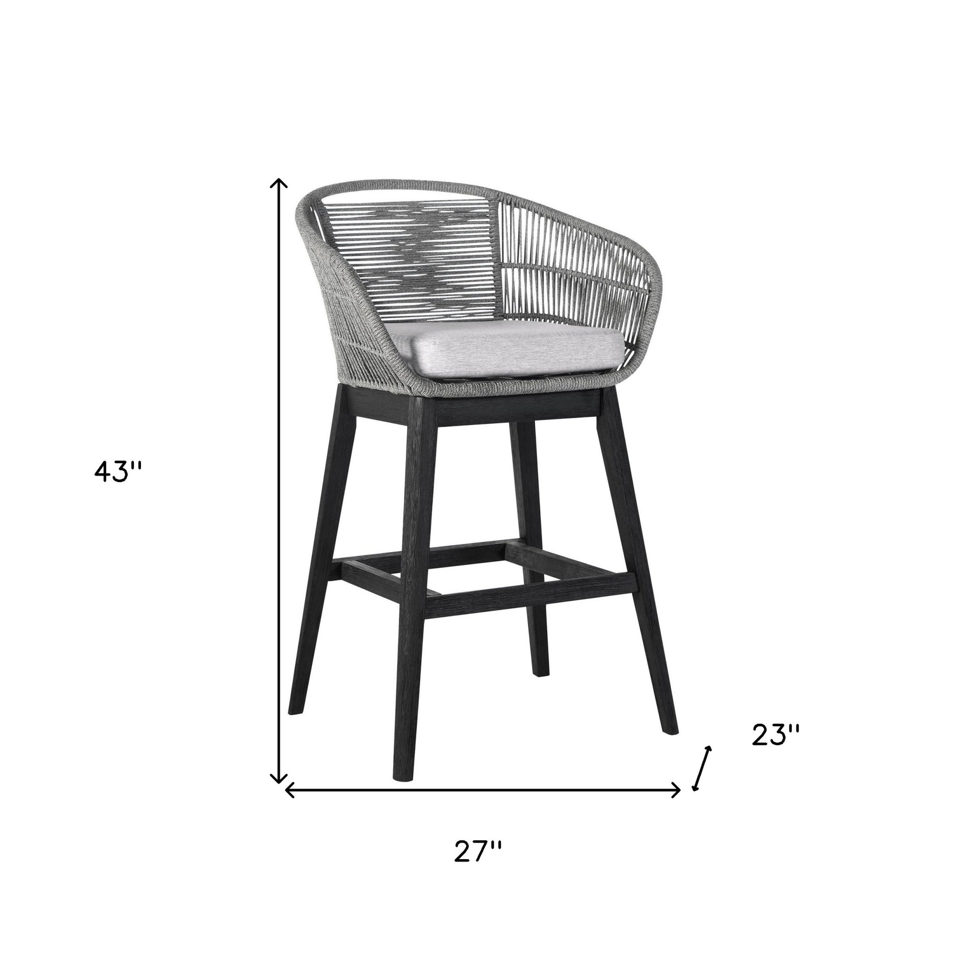 43" Light Gray Solid Wood Low back Outdoor Bar Height chair with Footrest-Outdoor Bar Chairs-DECOROLALA